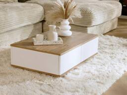 CALICOSY Rectangular Coffee Table With 1 Drop-Leaf, White & Atlantic Pine - … in Light Brown - thumbnail 8
