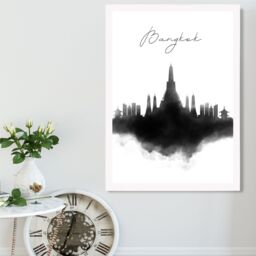 ARTZE Bangkok Watercolour Skyline City Framed Print SIZE: A2 with White Frame in Black - Size: A4 - thumbnail 2
