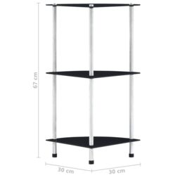 Berkfield Home 3-Tier Shelf Black 30x30x67 cm Tempered Glass - Size: 30 x 30 x 67 cm - thumbnail 6