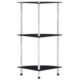 Berkfield Home 3-Tier Shelf Black 30x30x67 cm Tempered Glass - Size: 30 x 30 x 67 cm