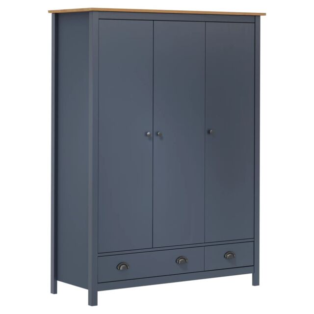 Berkfield Home 3-Door Wardrobe Hill Grey 127x50x170 cm Solid Pine Wood - Size: 127 x 50 x 170 cm - image 1