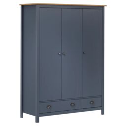 Berkfield Home 3-Door Wardrobe Hill Grey 127x50x170 cm Solid Pine Wood - Size: 127 x 50 x 170 cm