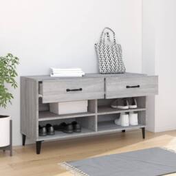 Berkfield Home Shoe Cabinet Grey Sonoma 102x35x55 cm Engineered Wood - Size: 102 x 35 x 55 cm - thumbnail 3
