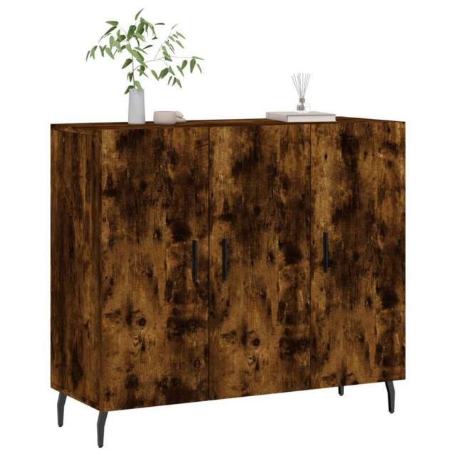 Berkfield Home Sideboard Smoked Oak 90x34x80 cm Engineered Wood in Brown - Size: 90 x 34 x 80 cm - image 1