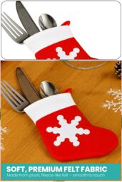 Neel Blue Christmas Cutlery Holder Set, Socks Stocking with Snowflakes Print - 24pcs in Red - thumbnail 3