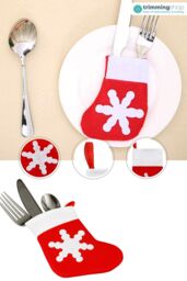 Neel Blue Christmas Cutlery Holder Set, Socks Stocking with Snowflakes Print - 24pcs in Red - thumbnail 6
