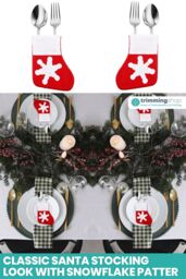 Neel Blue Christmas Cutlery Holder Set, Socks Stocking with Snowflakes Print - 24pcs in Red - thumbnail 5
