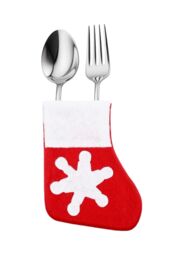 Neel Blue Christmas Cutlery Holder Set, Socks Stocking with Snowflakes Print - 24pcs in Red - thumbnail 1