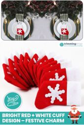 Neel Blue Christmas Cutlery Holder Set, Socks Stocking with Snowflakes Print - 24pcs in Red - thumbnail 4
