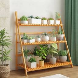 EONLION Bamboo Plant Stand 3-Tier Ladder Planter Holder in Brown
