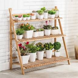 EONLION Bamboo Plant Stand 3-Tier Ladder Planter Holder in Brown - thumbnail 4