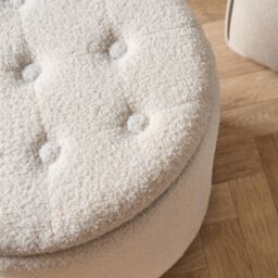 OHS Stool Storage Ottoman Boucle Fleece Vanity Seat Soft Foot Rest Pouffe Home Chair in Cream - thumbnail 5