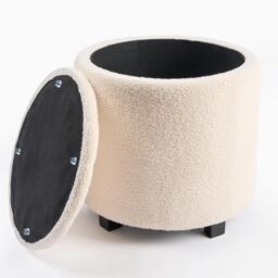 OHS Stool Storage Ottoman Boucle Fleece Vanity Seat Soft Foot Rest Pouffe Home Chair in Cream - thumbnail 6