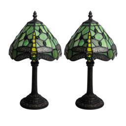 First Choice Lighting Set of 2 Laurel - Green Tiffany Dragonfly 36cm Table Lamps in Bronze - thumbnail 1