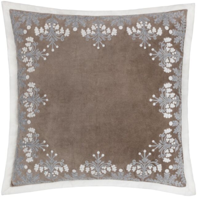 Paoletti Winter Bloom 100% Cotton Embroidered Cushion in Taupe - Size: 50 cm x 50 cm - image 1
