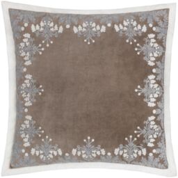 Paoletti Winter Bloom 100% Cotton Embroidered Cushion in Taupe - Size: 50 cm x 50 cm