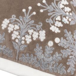 Paoletti Winter Bloom 100% Cotton Embroidered Cushion in Taupe - Size: 50 cm x 50 cm - thumbnail 5