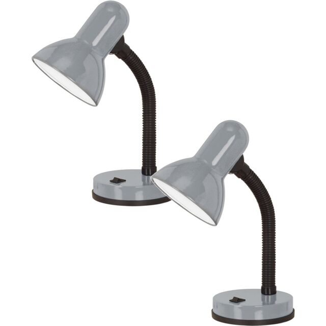 Loops 2 PACK Table Lamp Colour Flexible Silver Shade & Base In Line Switch E27 1x40W in Metallics - image 1