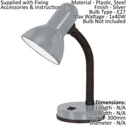 Loops 2 PACK Table Lamp Colour Flexible Silver Shade & Base In Line Switch E27 1x40W in Metallics - thumbnail 2
