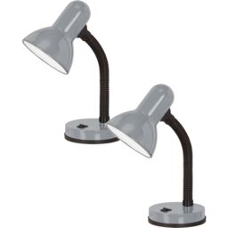 Loops 2 PACK Table Lamp Colour Flexible Silver Shade & Base In Line Switch E27 1x40W in Metallics - thumbnail 1