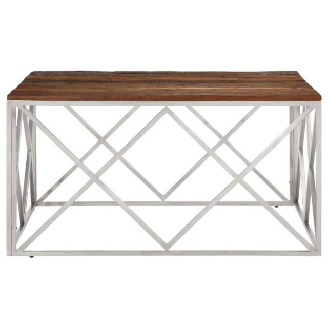 Berkfield Home Modern Coffee Table Silver Stainless Steel & Solid Sleeper Wood - image 1