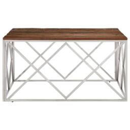 Berkfield Home Modern Coffee Table Silver Stainless Steel & Solid Sleeper Wood - thumbnail 1