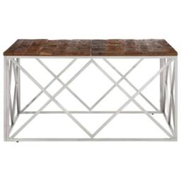 Berkfield Home Modern Coffee Table Silver Stainless Steel & Solid Sleeper Wood - thumbnail 4