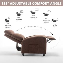 FURNITURE ONE Massage Recliner Chair, Pushback Recliner + 8 Point Vibration Massage in Brown - Size: 1 Pack - thumbnail 3