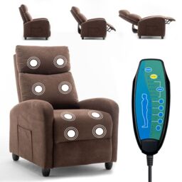 FURNITURE ONE Massage Recliner Chair, Pushback Recliner + 8 Point Vibration Massage in Brown - Size: 1 Pack