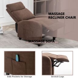 FURNITURE ONE Massage Recliner Chair, Pushback Recliner + 8 Point Vibration Massage in Brown - Size: 1 Pack - thumbnail 4