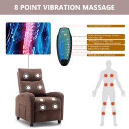 FURNITURE ONE Massage Recliner Chair, Pushback Recliner + 8 Point Vibration Massage in Brown - Size: 1 Pack - thumbnail 2