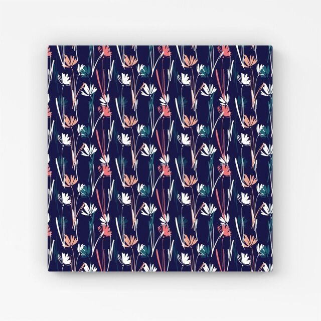 "Warren Reed - Designer Hand Drawn Wild Flowers Canvas in Blue - Size: W30"" x H30""" - image 1
