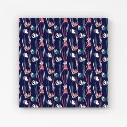 "Warren Reed - Designer Hand Drawn Wild Flowers Canvas in Blue - Size: W30"" x H30""" - thumbnail 1