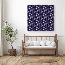 "Warren Reed - Designer Hand Drawn Wild Flowers Canvas in Blue - Size: W30"" x H30""" - thumbnail 3