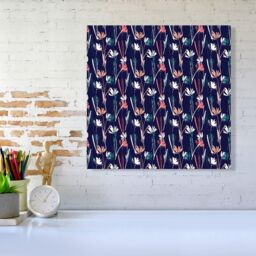 "Warren Reed - Designer Hand Drawn Wild Flowers Canvas in Blue - Size: W30"" x H30""" - thumbnail 2