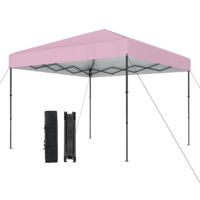 Gymax 300x295cm Pop Up Canopy Tent with Bag Stakes Ropes for Outdoor Events in Pink - Size: 300x295 cm