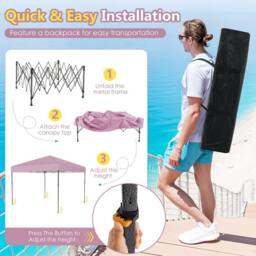 Gymax 300x295cm Pop Up Canopy Tent with Bag Stakes Ropes for Outdoor Events in Pink - Size: 300x295 cm - thumbnail 7