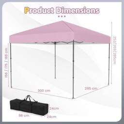 Gymax 300x295cm Pop Up Canopy Tent with Bag Stakes Ropes for Outdoor Events in Pink - Size: 300x295 cm - thumbnail 8