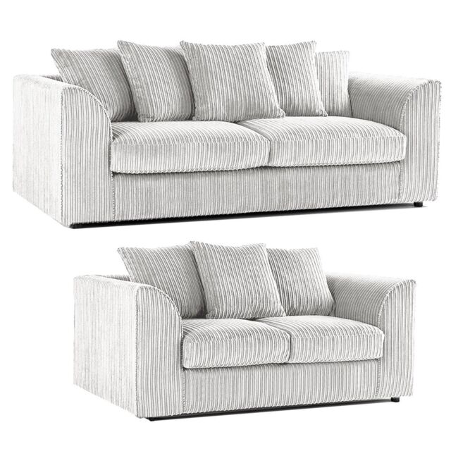 Furnishings For Less UK Luxor Jumbo Cord 3 + 2 Fabric Sofa Suite in Silver - image 1