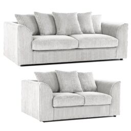 Furnishings For Less UK Luxor Jumbo Cord 3 + 2 Fabric Sofa Suite in Silver