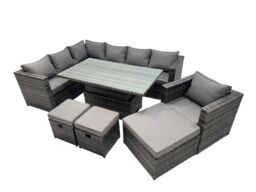 Fimous 10-seater Corner Sofa Set Rattan Garden Furniture Set with 3 Stool in Dark Grey - thumbnail 1