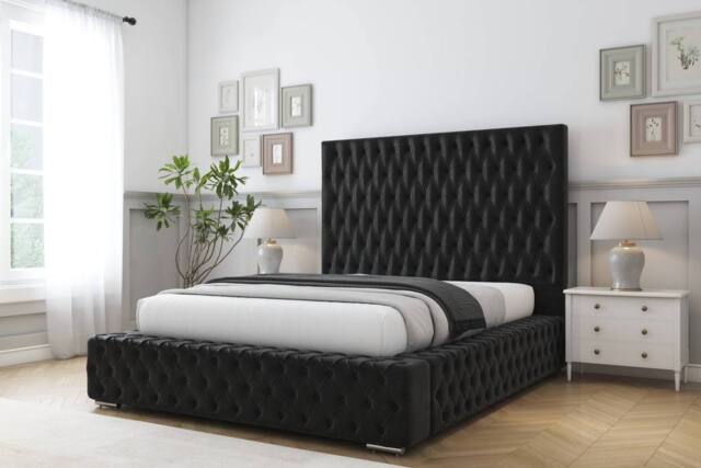 "Comfort Beds Ambassador Plush Bed Frame With Mattress-50"" Upholstered in Black - Size: Single" - image 1