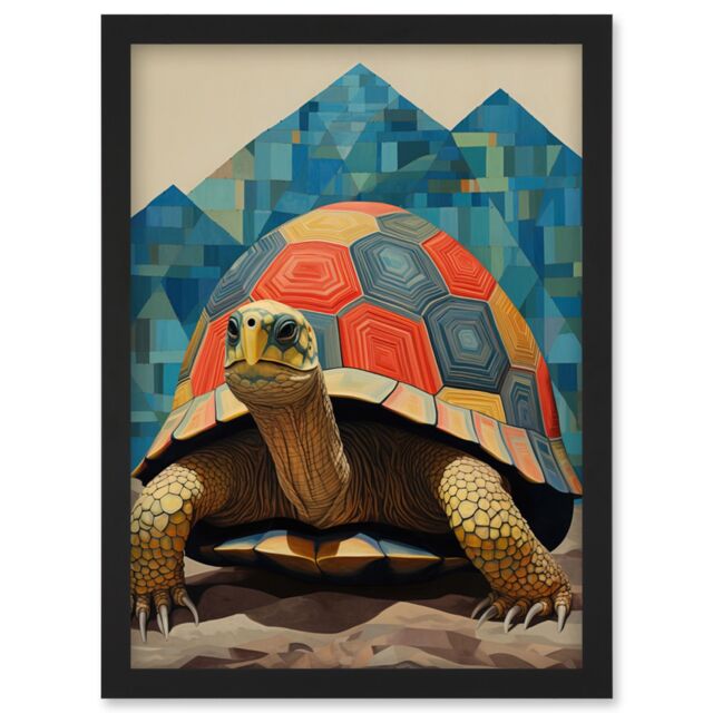Artery8 Wall Art Print Geometric Turtle Colourful Hexagon Scutes Shell Pattern Tortoise Bathroom Nautical Theme Artwork Framed A4 in Black - image 1