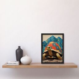 Artery8 Wall Art Print Geometric Turtle Colourful Hexagon Scutes Shell Pattern Tortoise Bathroom Nautical Theme Artwork Framed A4 in Black - thumbnail 2