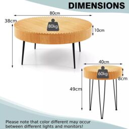 Costway 2PCS Round Nesting Tables Boho Farmhouse Accent Coffee Tables w/Adjustable Foot in Natural - thumbnail 3