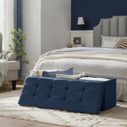 SONGMICS Large Storage Ottoman Bench Folding Foot Rest End Bed Easy Assembly in Midnight - thumbnail 1