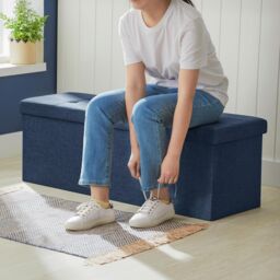 SONGMICS Large Storage Ottoman Bench Folding Foot Rest End Bed Easy Assembly in Midnight - thumbnail 5