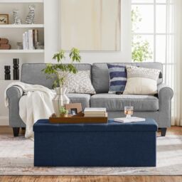 SONGMICS Large Storage Ottoman Bench Folding Foot Rest End Bed Easy Assembly in Midnight - thumbnail 2
