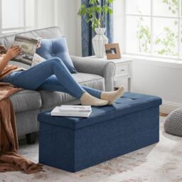 SONGMICS Large Storage Ottoman Bench Folding Foot Rest End Bed Easy Assembly in Midnight - thumbnail 4