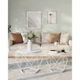 KORVIXA Honey Brown & Cloud White Coffee Tables, Set of 2 Side Tables - Size: 100 cm x 100 cm - thumbnail 3